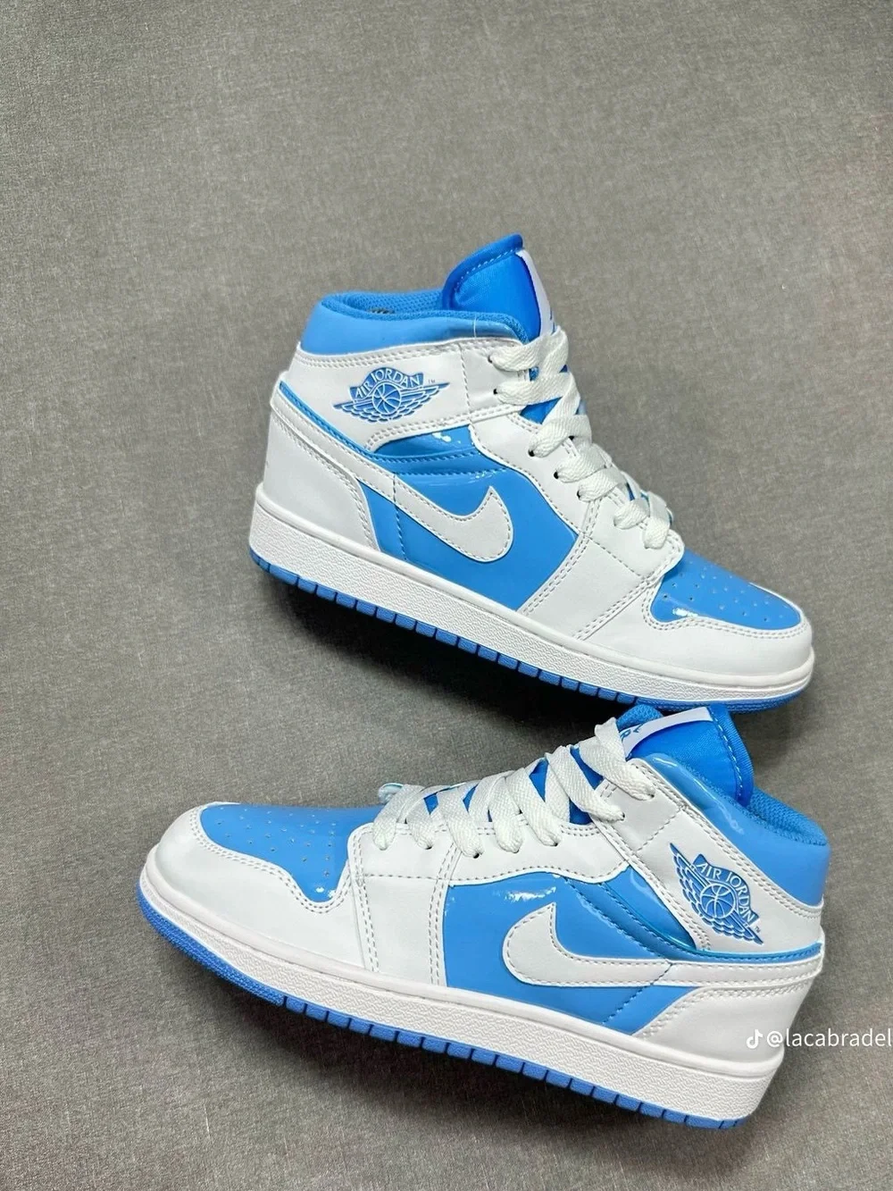 Jordan White and Bright Blue Retro High-Top Sneakers